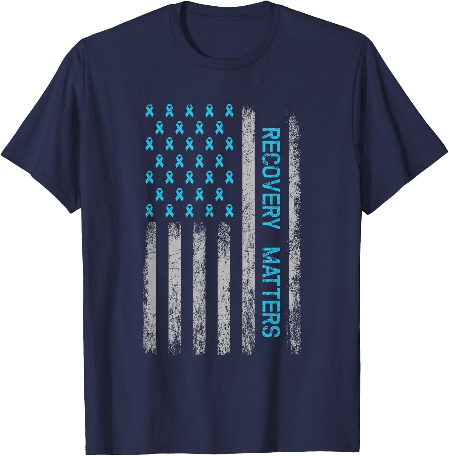 Drug Alcohol Addiction Recovery Warrior - American Flag Small T-Shirt - T-Shirt | Navy