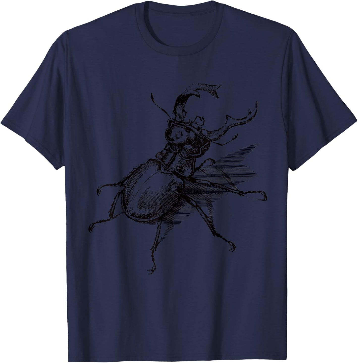 Vintage retro stag beetle scientific illustration entomology T-Shirt - T-Shirt | Navy