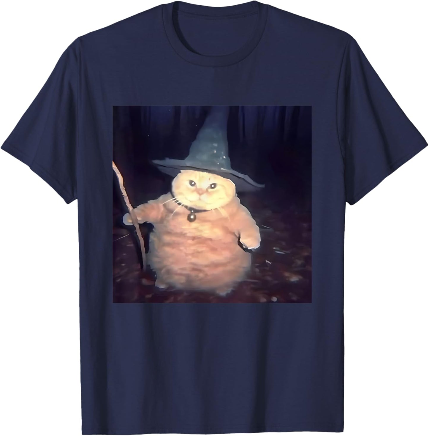 Cheeseball The Wizard Cat Vintage 90s Orange Cat Witch Cat T-Shirt - T-Shirt | Navy