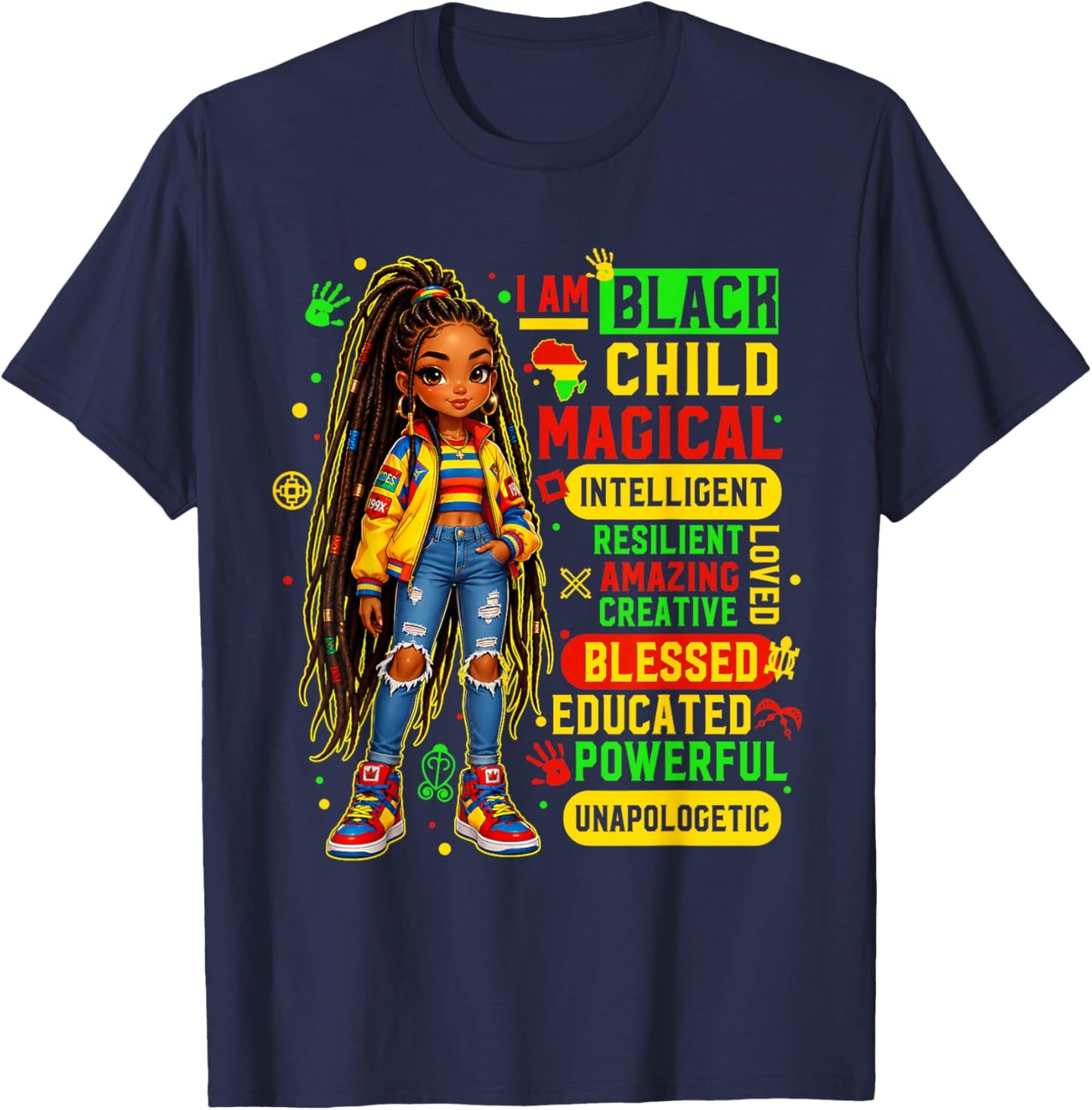 I Am Black Child African American History Month Girls Kids T-Shirt - T-Shirt | Navy