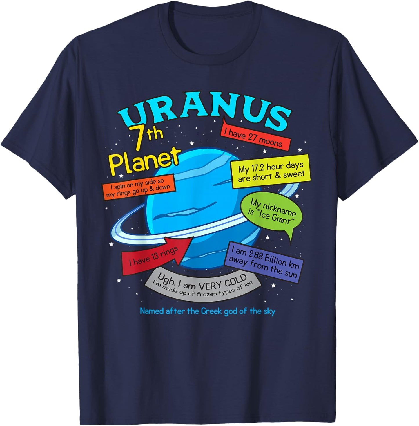 Teaching, learning, about space - Uranus, plan T-Shirt - T-Shirt | Navy