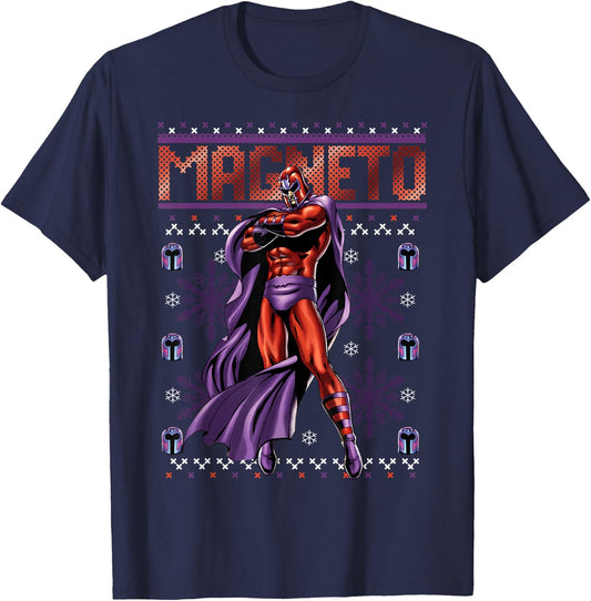 Marvel X-Men Magneto Purple Ugly Christmas Sweater T-Shirt - T-Shirt | Navy