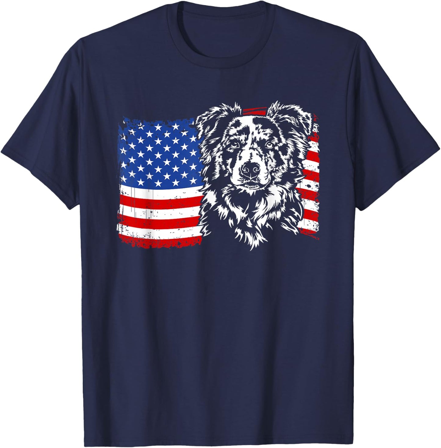 Proud merle Border Collie American Flag patriotic dog gift T-Shirt - T-Shirt | Navy
