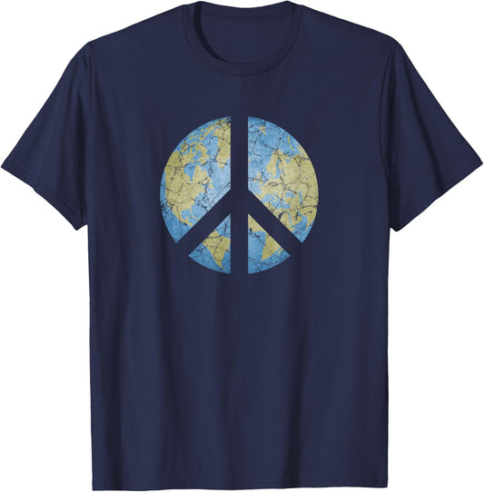 Vintage Peace On Earth World Peace T-Shirt - T-Shirt | Navy