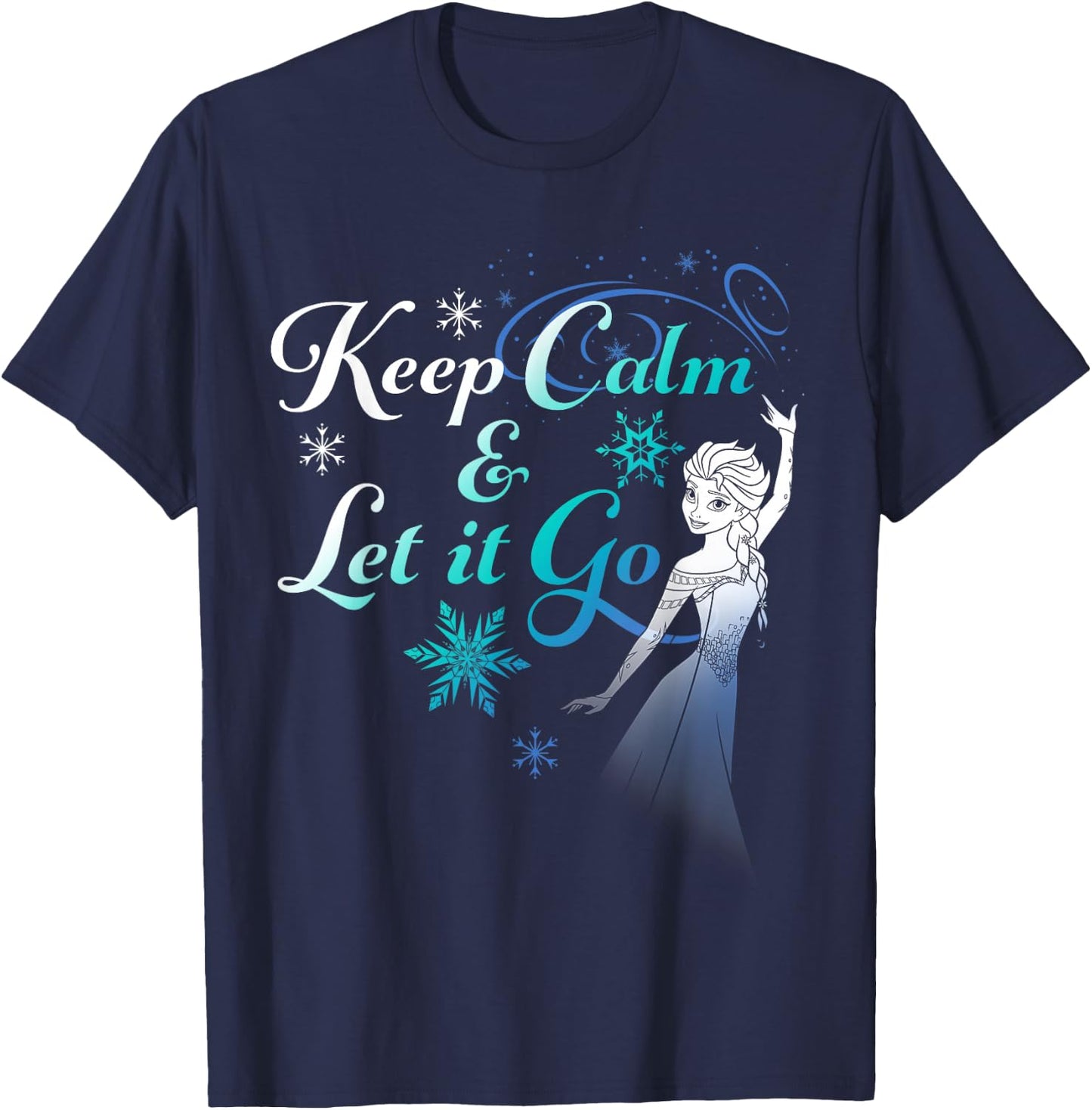 Disney Frozen Elsa Keep Calm & Let It Go Snowflake Portrait T-Shirt - T-Shirt | Navy