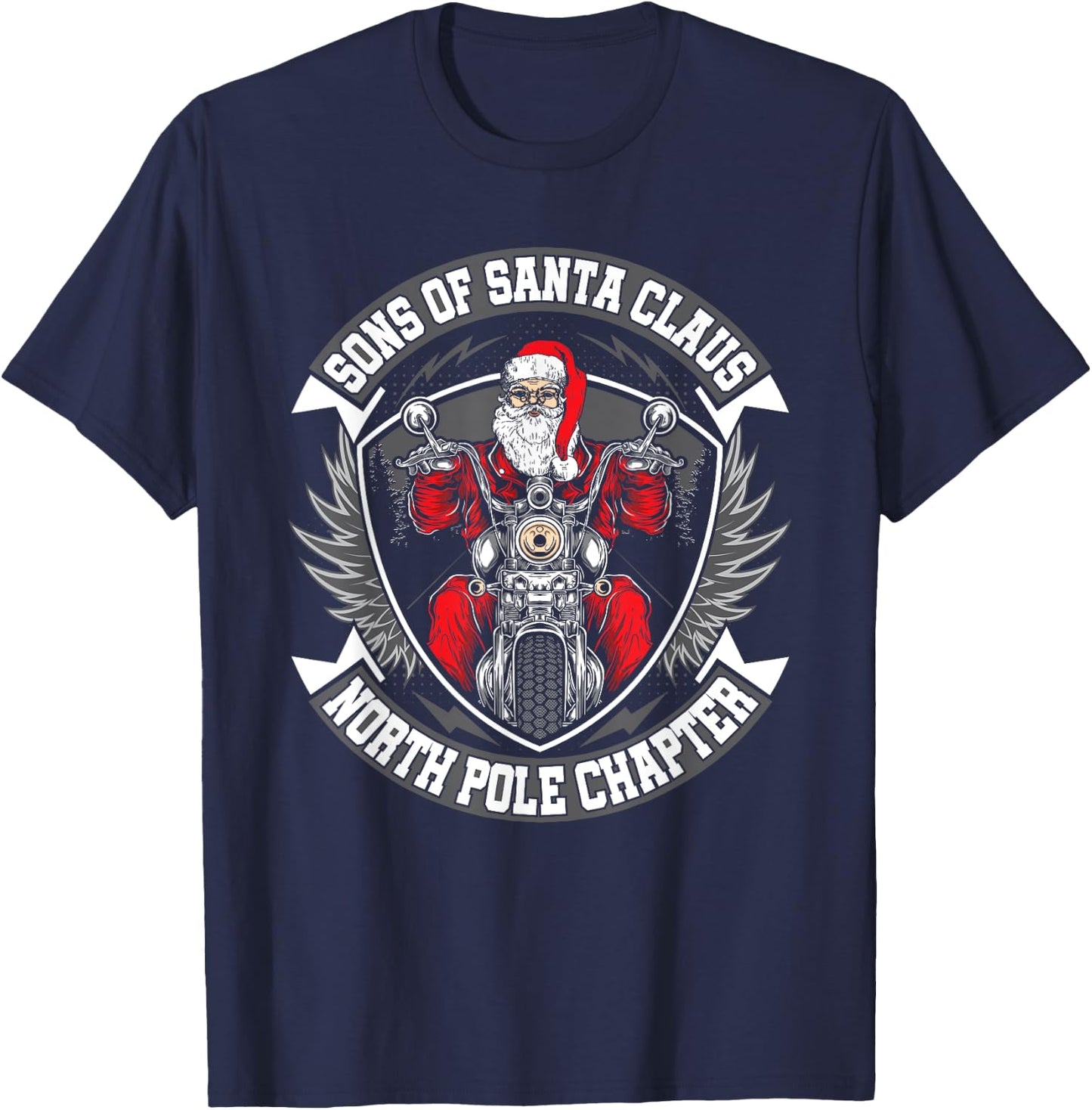 Christmas Biker Shirt Sons Of Santa North Pole Chapter T-Shirt - T-Shirt | Navy