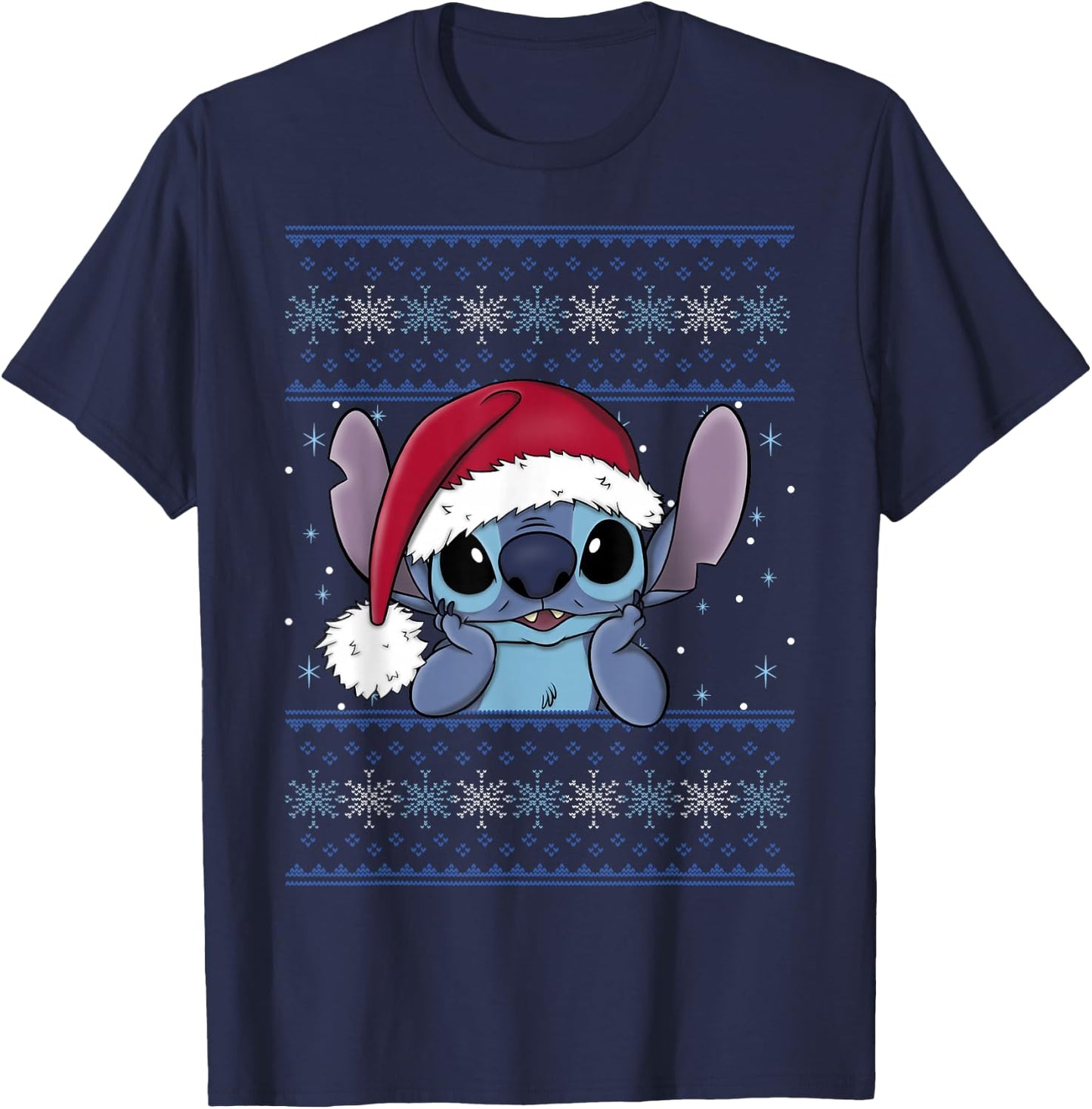Disney Lilo & Stitch Christmas Stitch Ugly Sweater Style T-Shirt - T-Shirt | Navy