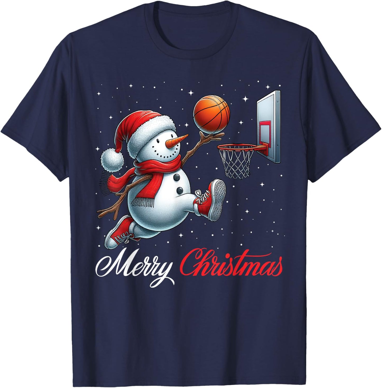Snowman Basketball Merry Christmas Snow Boys Girls Kids T-Shirt - T-Shirt | Navy