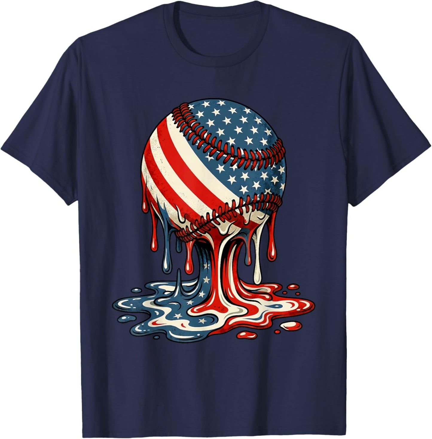 Baseball Drip American Patriotic 4th of July Boys Kids Youth T-Shirt - T-Shirt | Navy