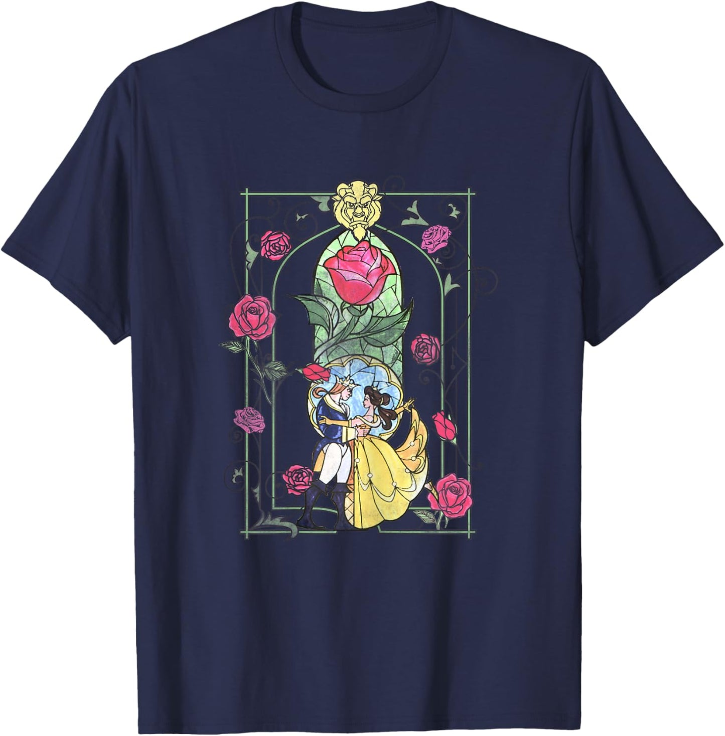 Disney Beauty And The Beast Stained Glass Graphic T-Shirt - T-Shirt | Navy