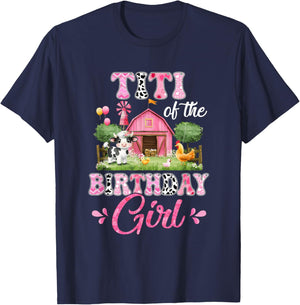 Titi Of The Birthday Girl 1St Birthday Cow Farm Family T-Shirt - T-Shirt | Navy