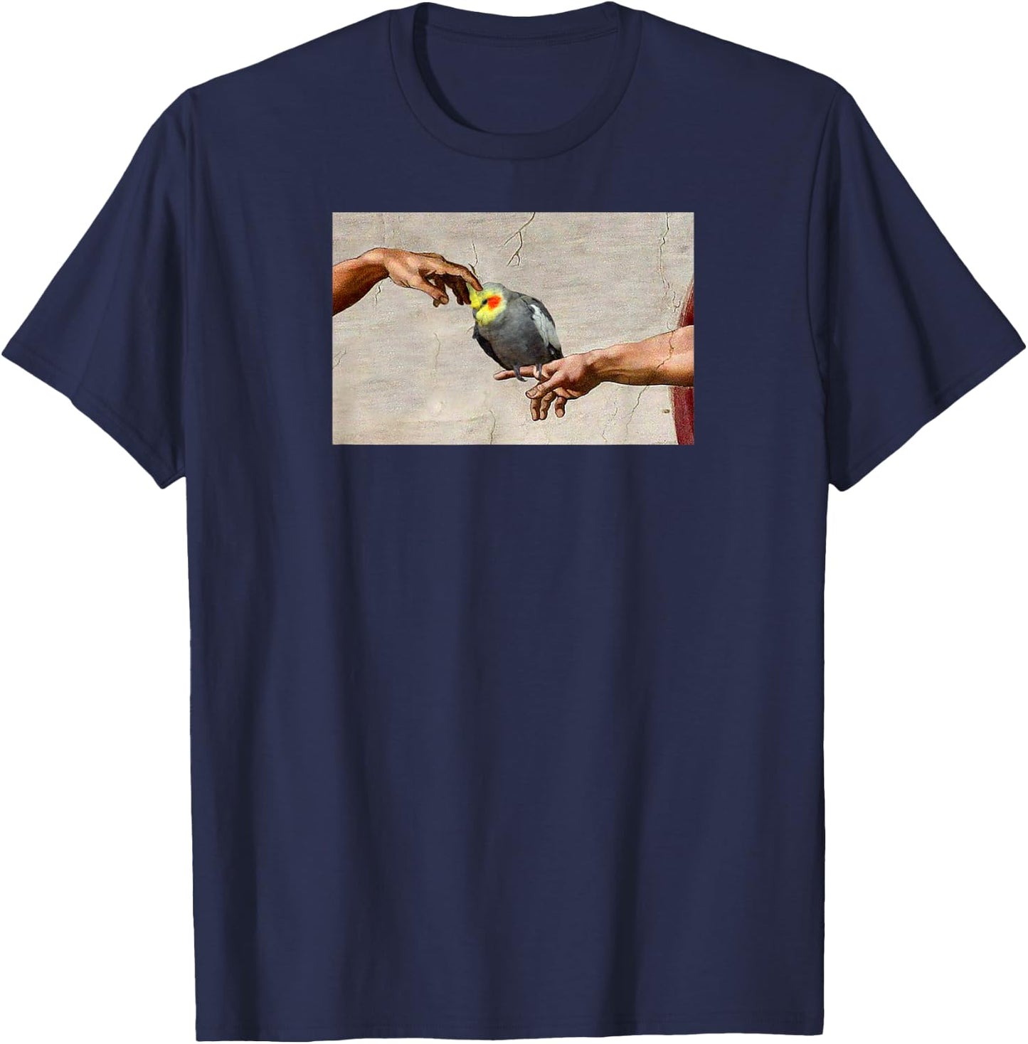 Funny Scritching a Birb, Parrot Art, Michelangelo Cockatiel T-Shirt - T-Shirt | Navy