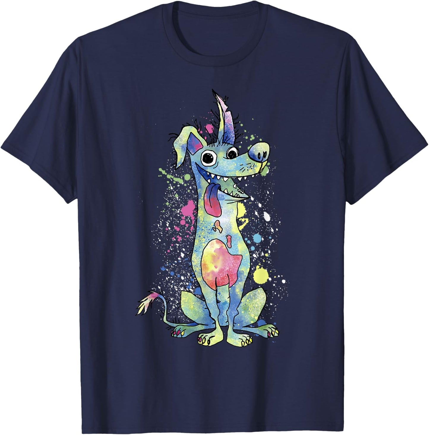 Disney Pixar Coco Dante Watercolor Splatter Graphic T-Shirt - T-Shirt | Navy