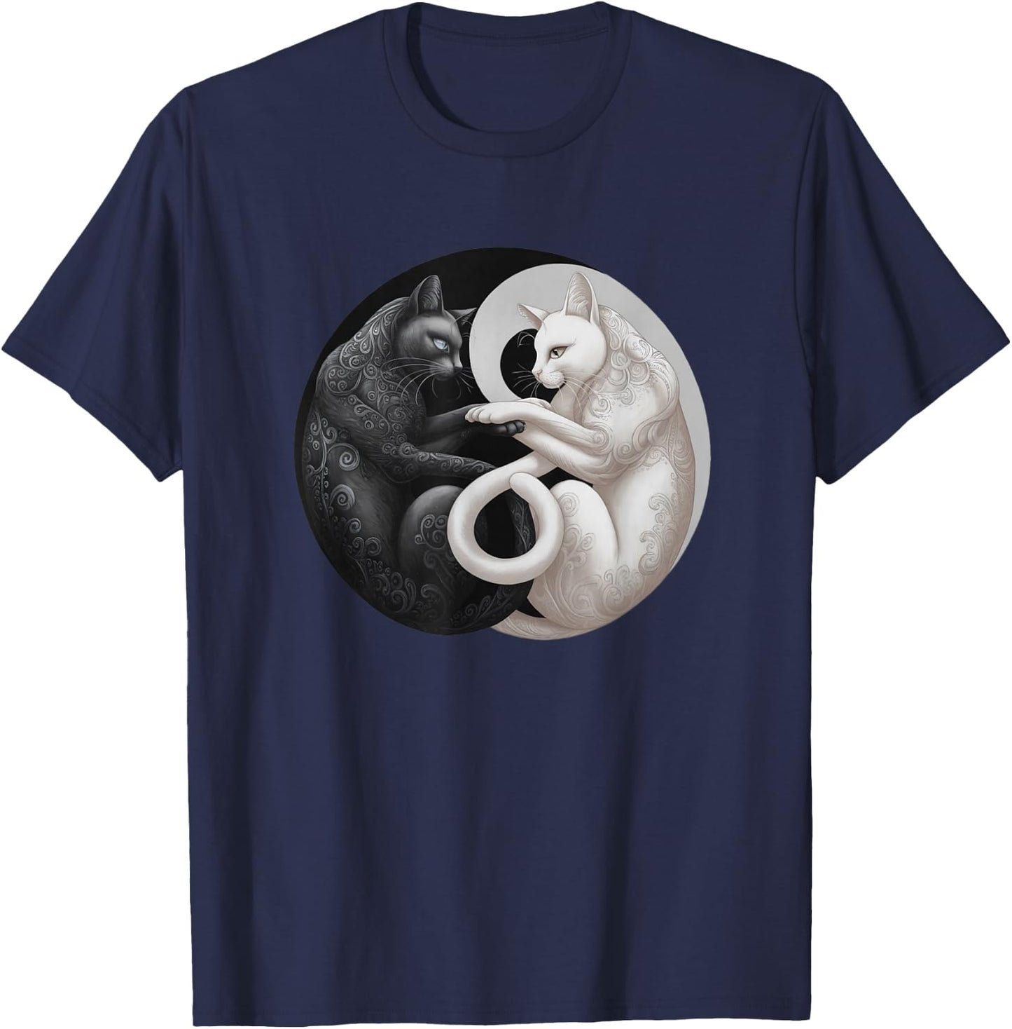 Cute Adorable Cats Yin Yang T-Shirt - T-Shirt | Navy