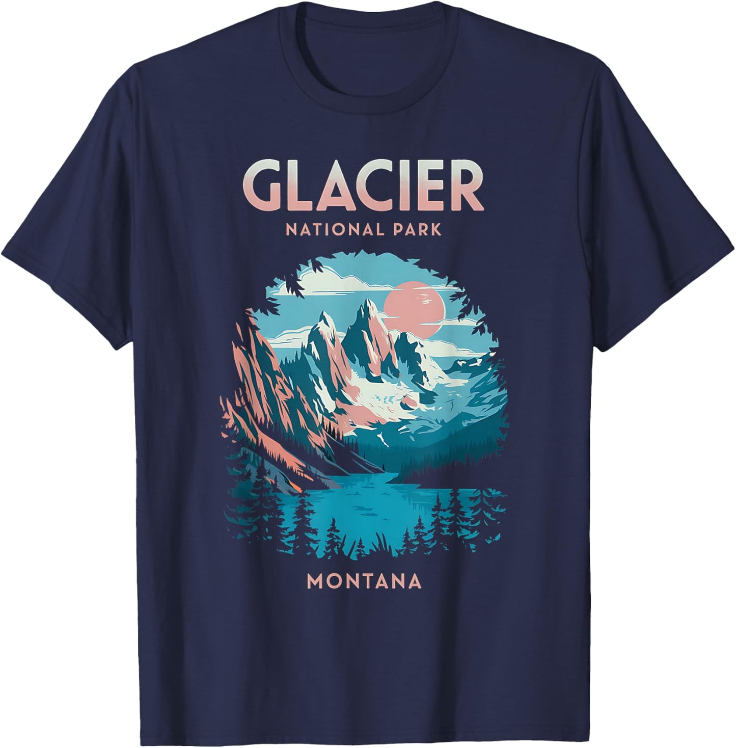 Scenic Outdoors Glacier National Park Montana T-Shirt - T-Shirt | Navy
