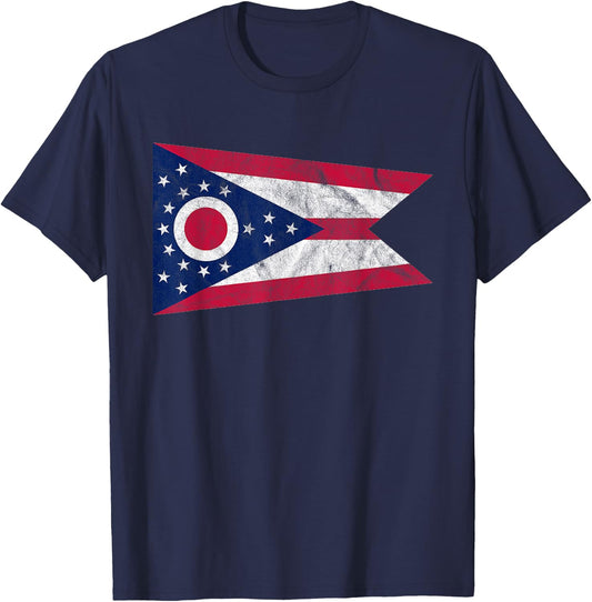 Distressed State of Ohio Flag Ohio Home Pride T-Shirt - T-Shirt | Navy