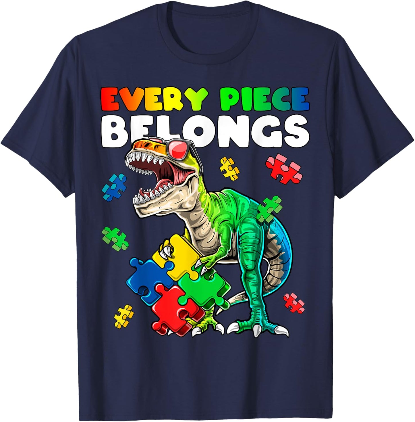 Every Piece Belongs Dinosaur Autism Awareness Puzzle Gift T-Shirt - T-Shirt | Navy