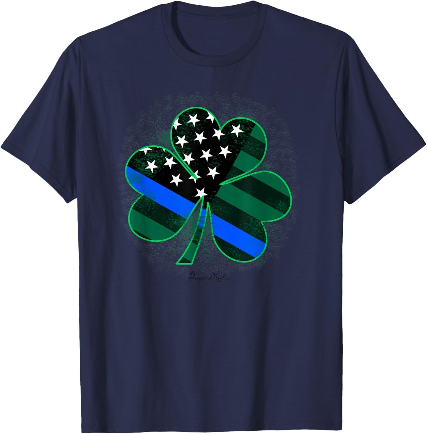 Thin Blue Line St Patricks Day Shirt Police Shamrock T-Shirt - T-Shirt | Navy