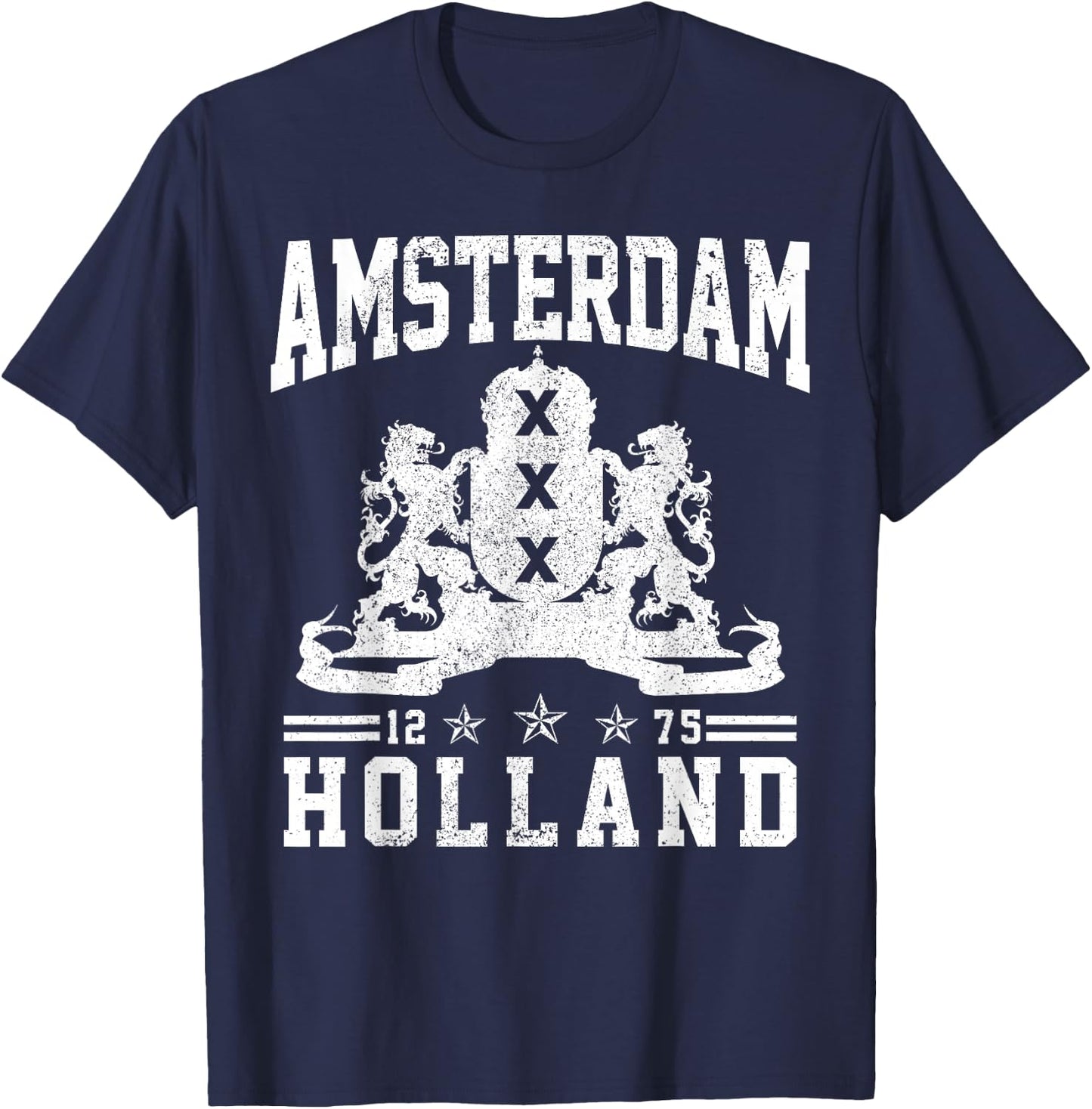 Amsterdam Crest Lion Holland Netherlands Souvenir T-Shirt - T-Shirt | Navy