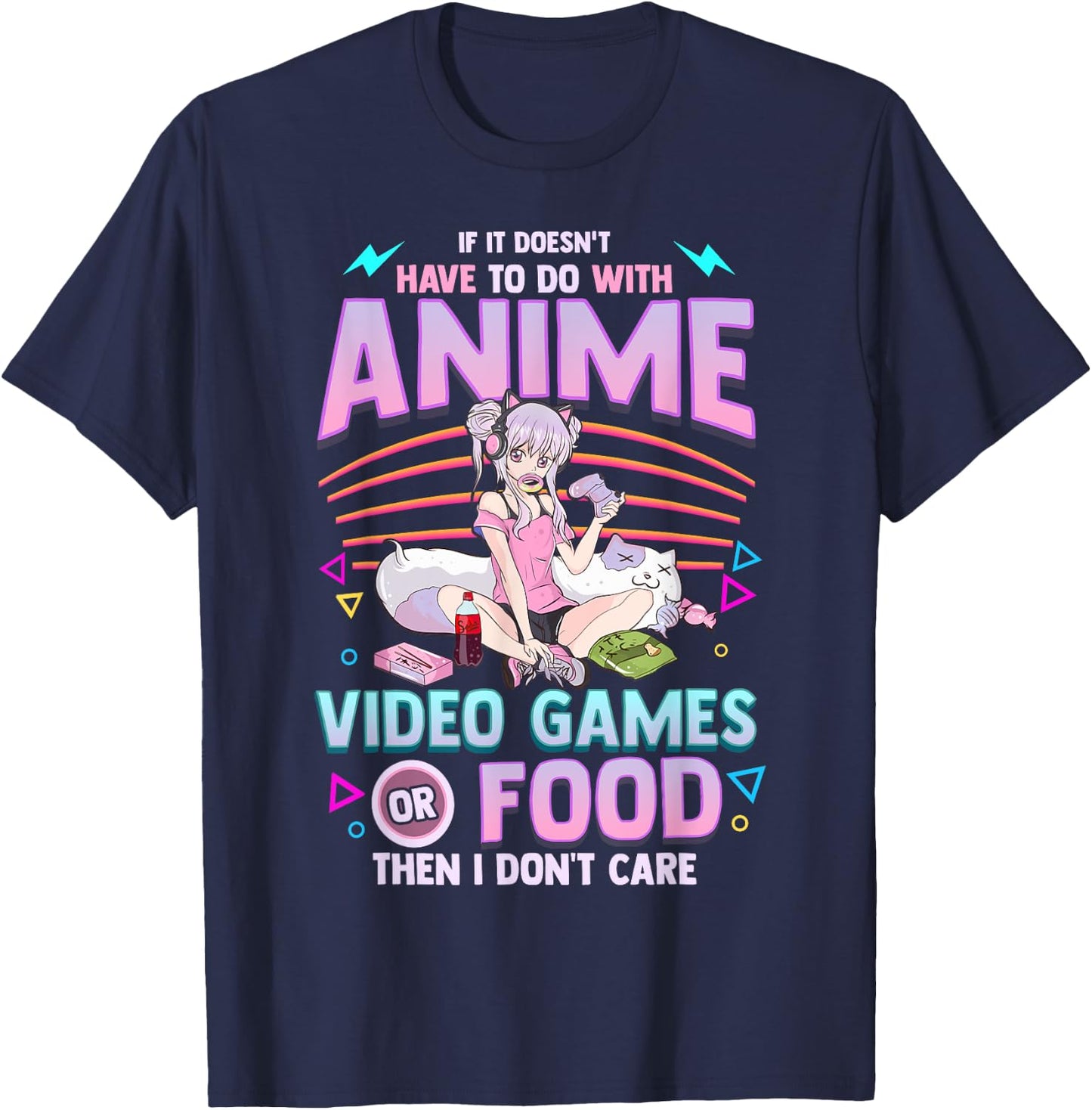 Cute Anime Gamer Girl Funny Kawaii Japanese Manga Joke T-Shirt - T-Shirt | Navy