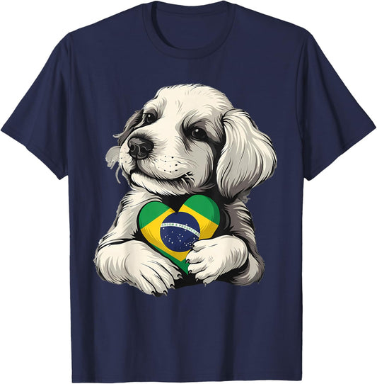 Brasil Flag Dog Brazilian Pride Brasilian Roots Brazil T-Shirt - T-Shirt | Navy