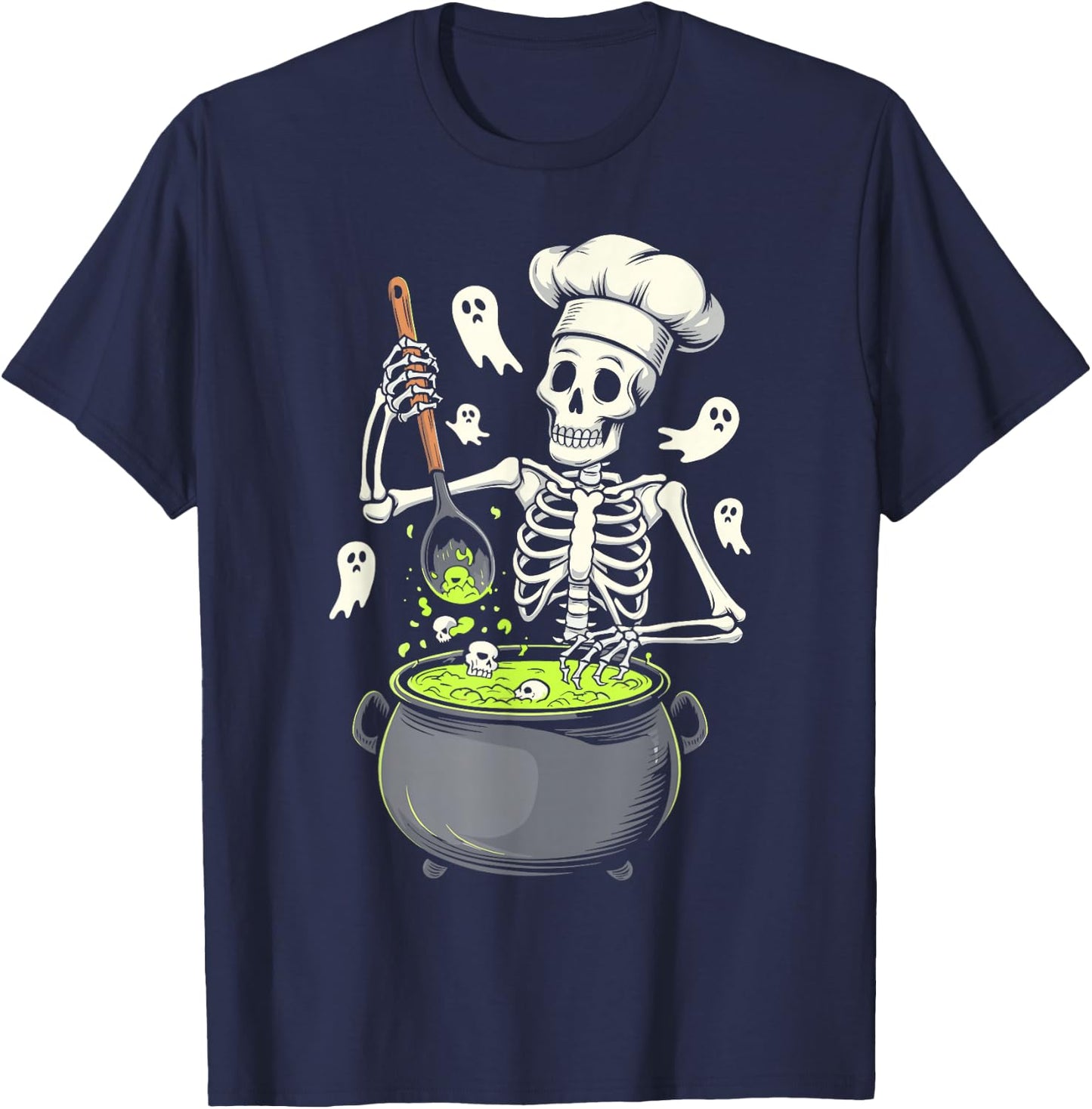 Funny Skeleton Chef Cooking Lovers Spooky Halloween Brew T-Shirt - T-Shirt | Navy