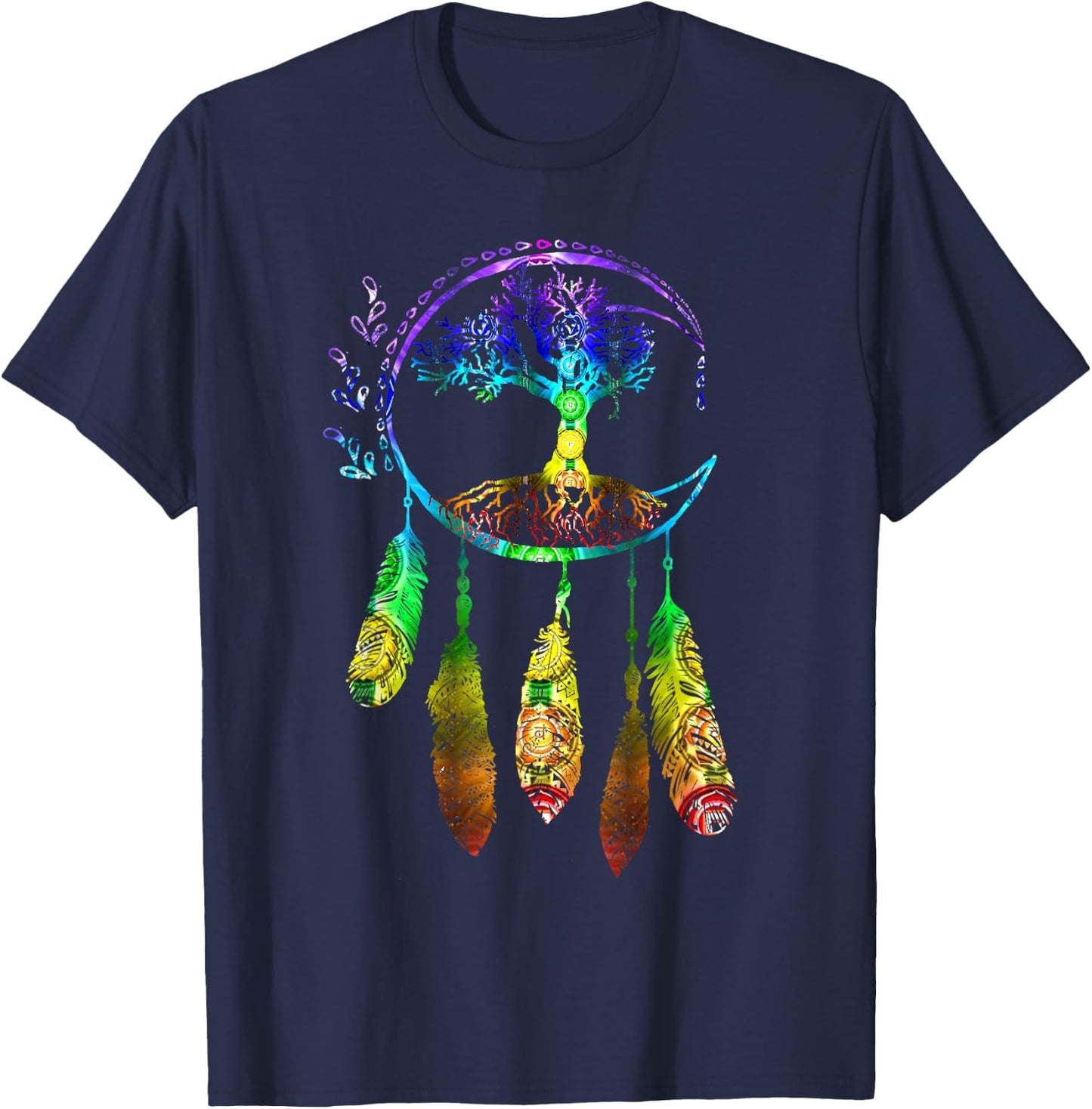 Moon Dream Catcher Feathers Tree of Life Gift T-Shirt - T-Shirt | Navy