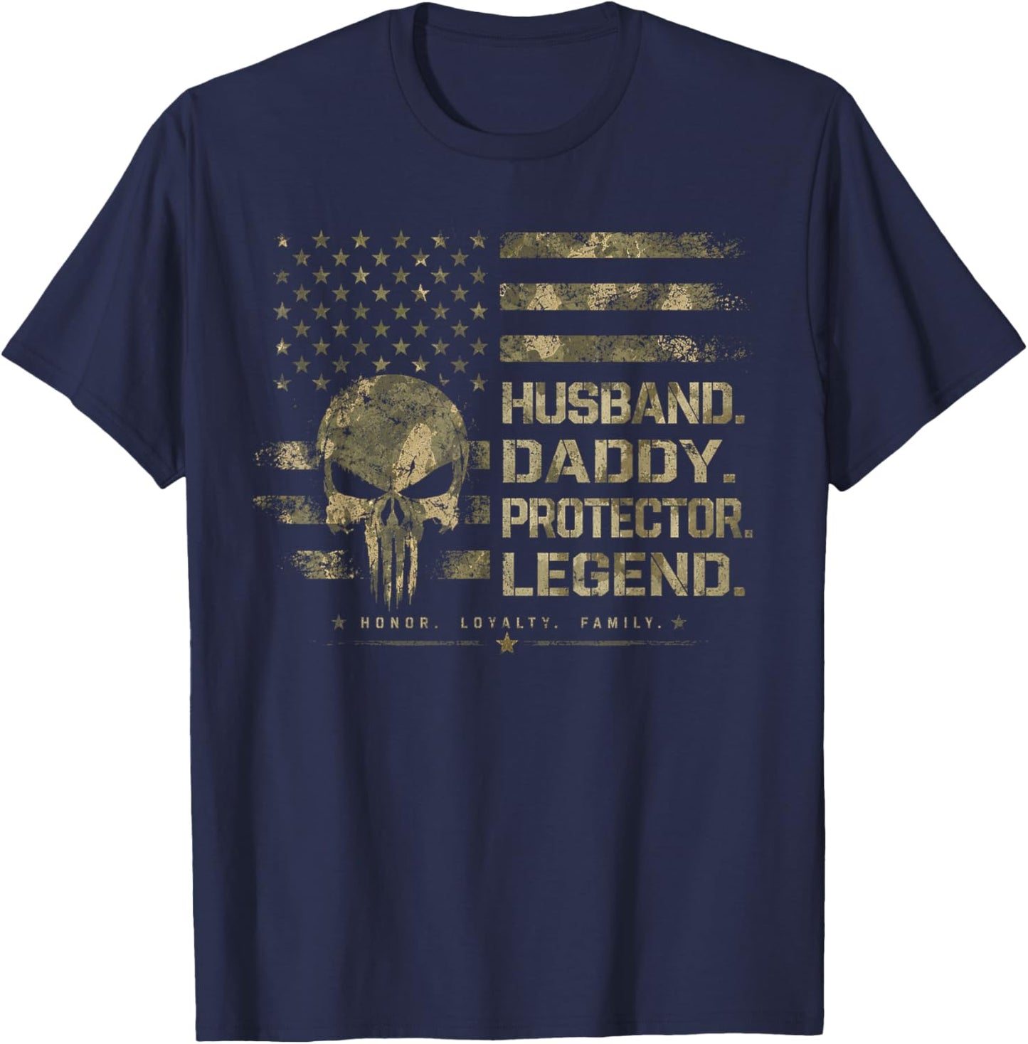 Husband Daddy Protector Legend Fathers Day American Flag T-Shirt - T-Shirt | Navy