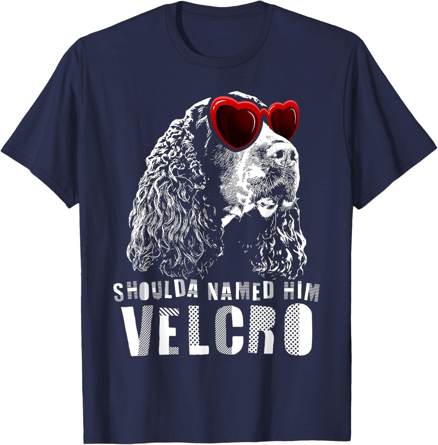 Funny Velcro English Springer Spaniel Dog Gift Men Women T-Shirt - T-Shirt | Navy