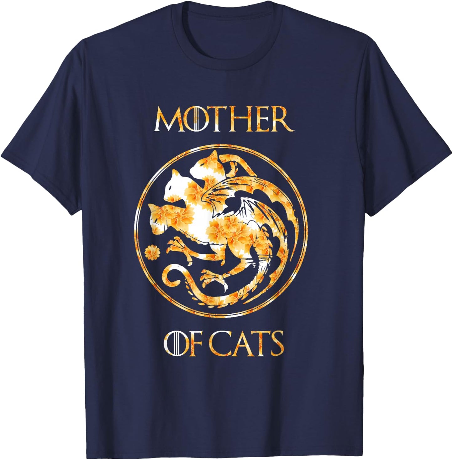 Mother of Cats Shirt With Floral Art Best Mom T-Shirt - T-Shirt | Navy