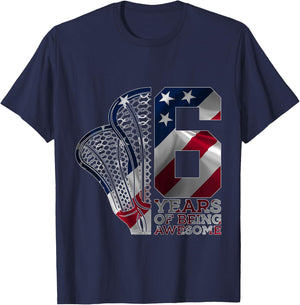 Kids 6 YEARS OF BEING AWESOME LACROSSE 6TH BIRTHDAY T-Shirt - T-Shirt | Navy
