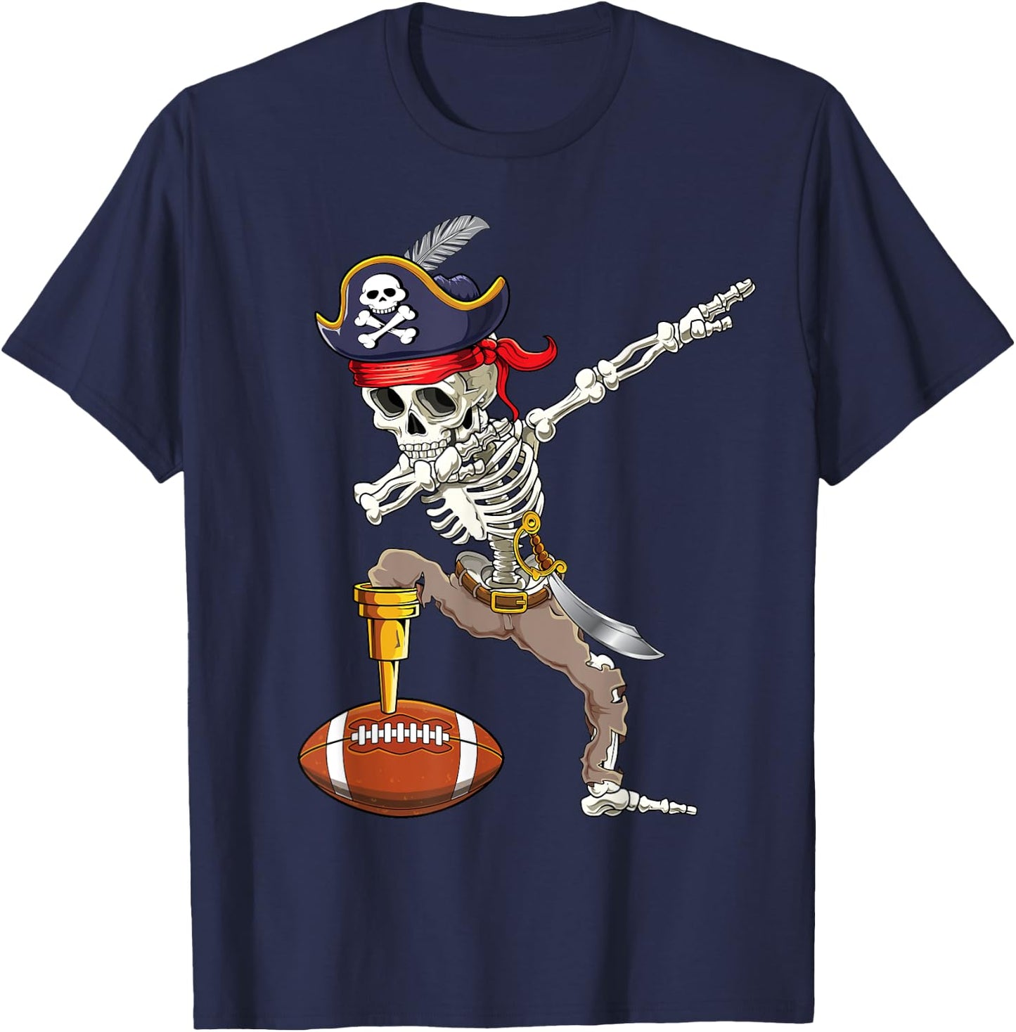 Dab Skeleton Shirt Dabbing Skeleton Pirate Football Shirt T-Shirt - T-Shirt | Navy