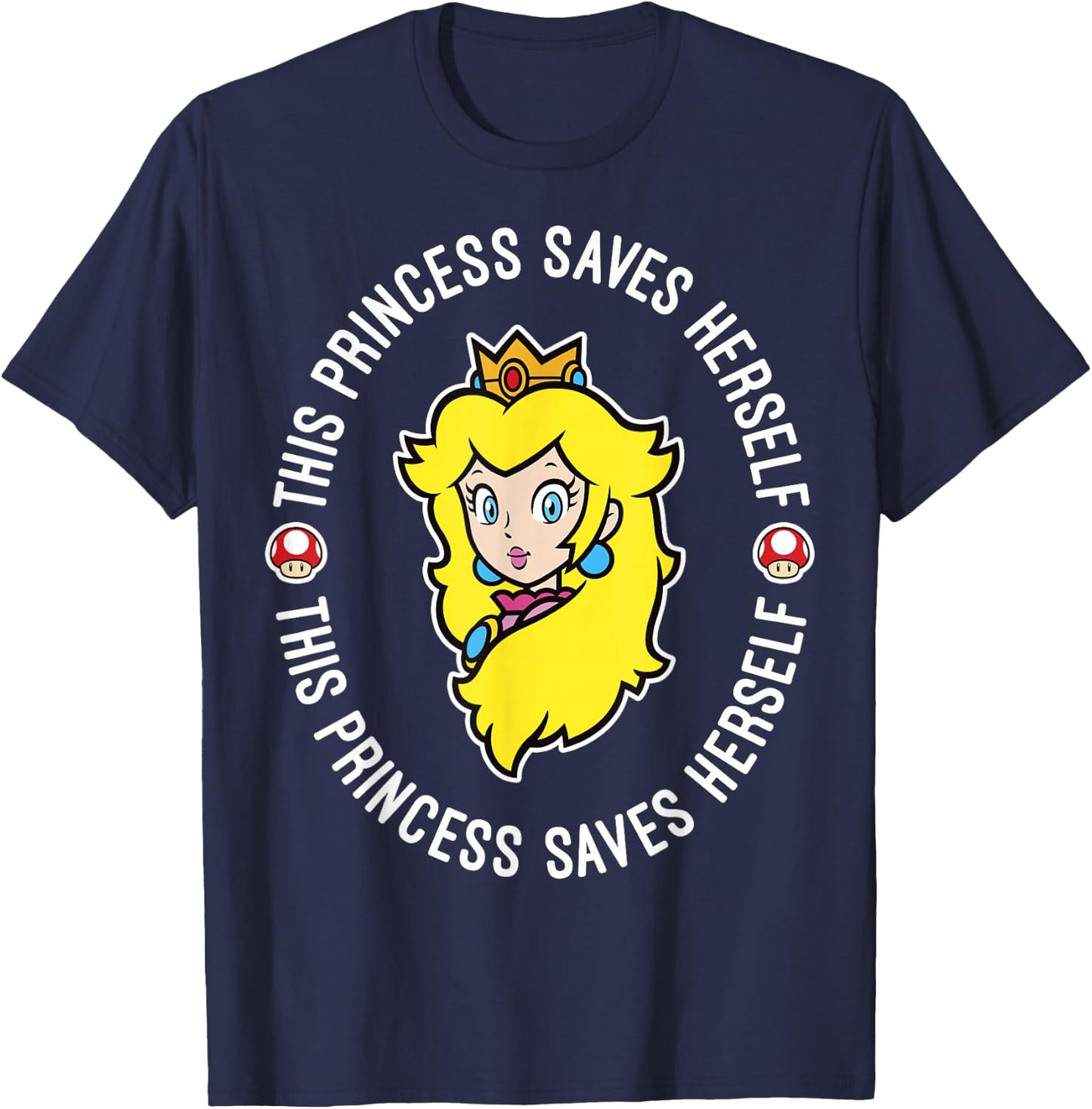 Nintendo Super Mario Princess Peach Saves Herself T-Shirt - T-Shirt | Navy