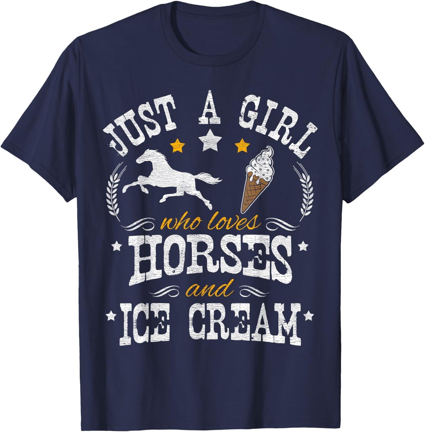 Horse & Ice Cream Lover Women Kids T-Shirt - T-Shirt | Navy