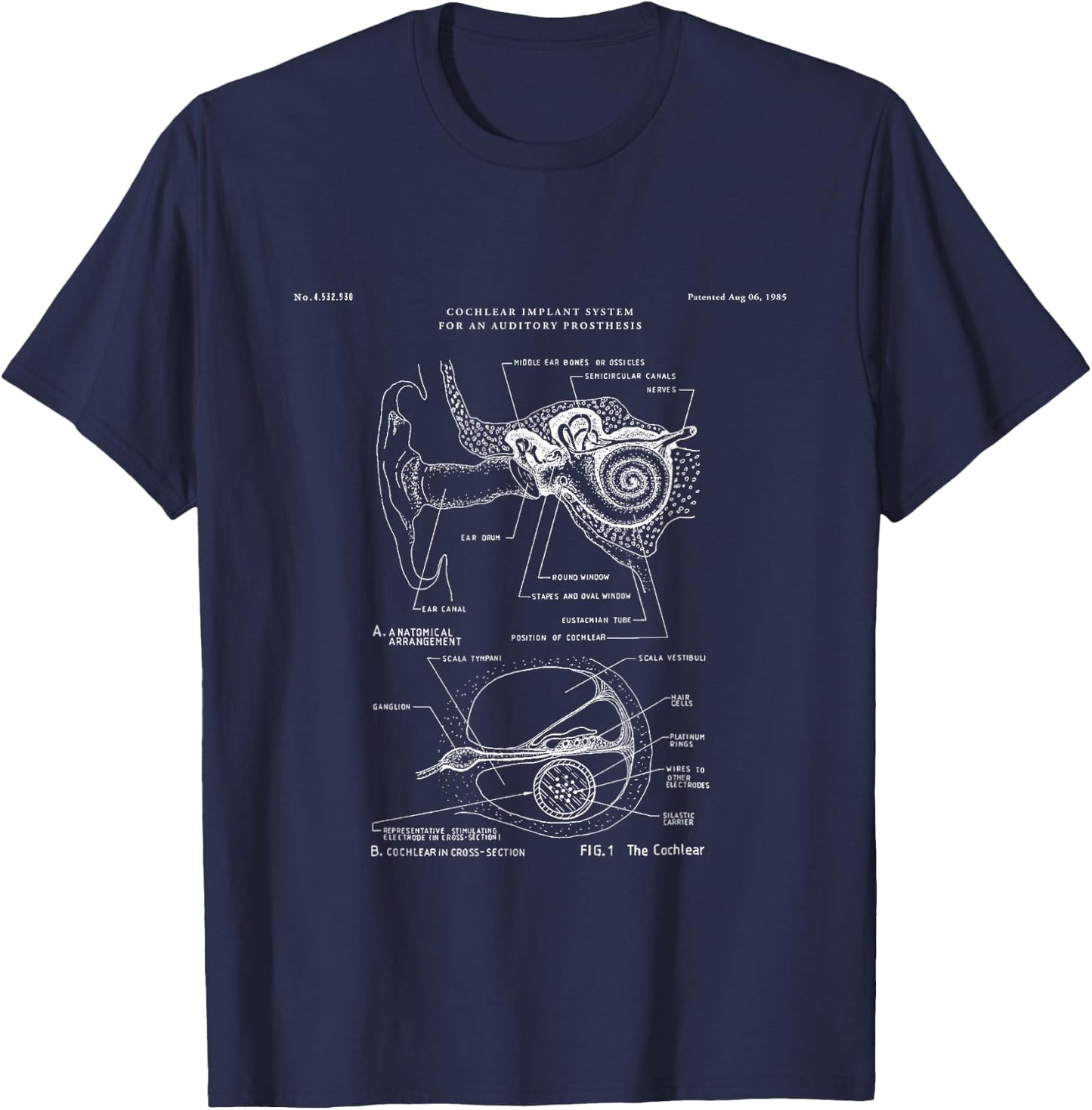 Patent Shirts Cochlear Implant Patent - Medical T-Shirt - T-Shirt | Navy