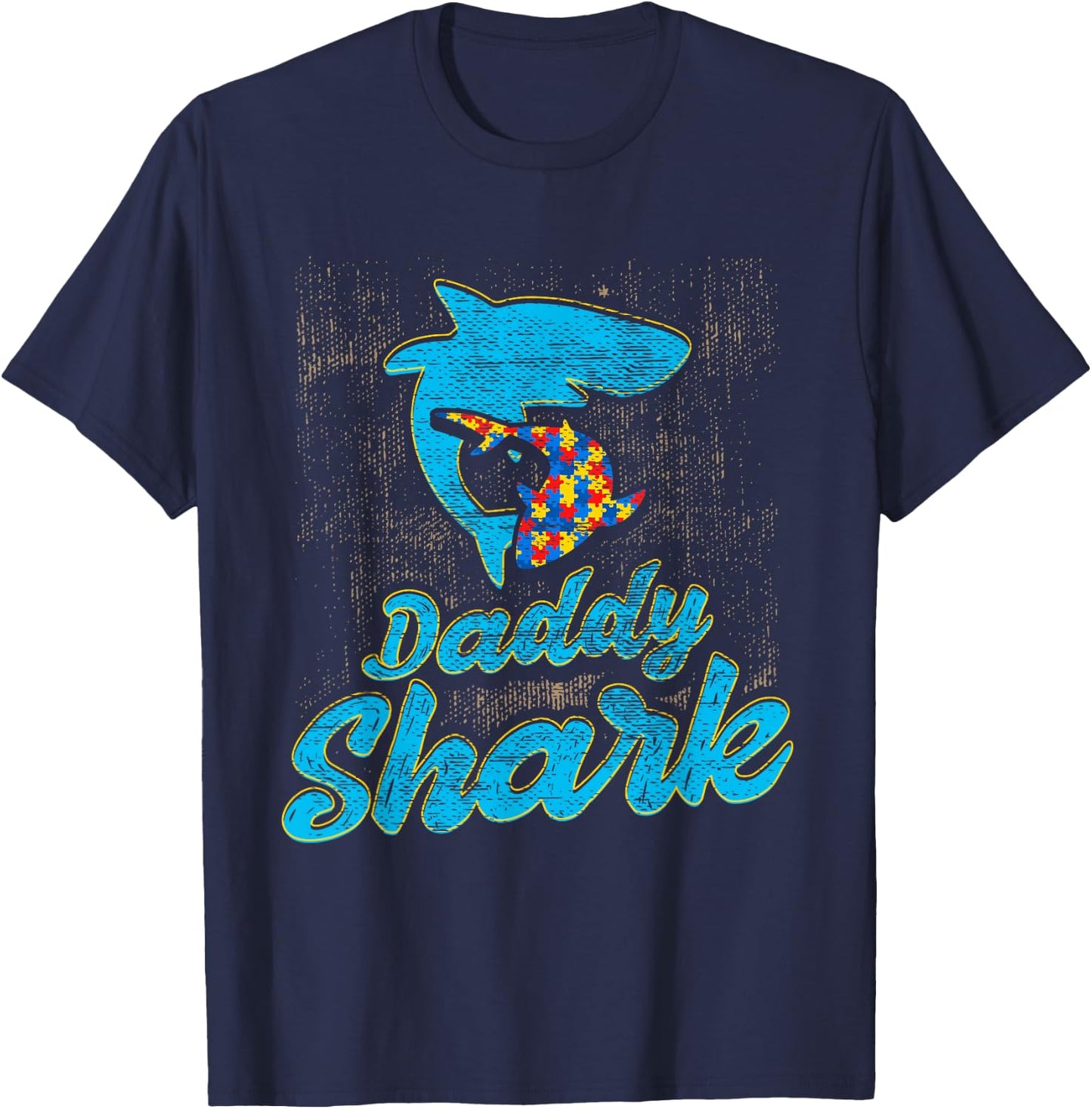 Autism Dad Shirt Autism Awareness Daddy Shark Autism Papa T-Shirt - T-Shirt | Navy