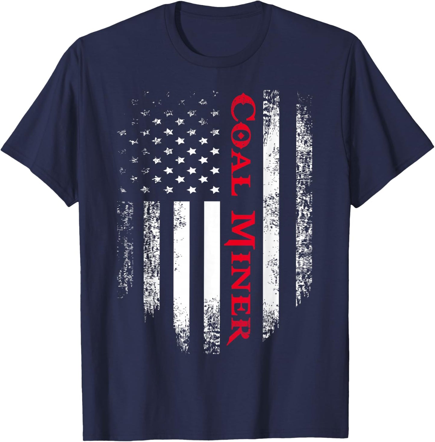 Vintage USA Red White Coal Miner American Flag Gift T-Shirt - T-Shirt | Navy
