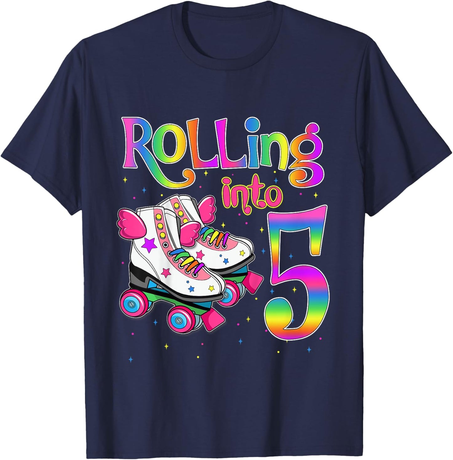 Rolling Into 5 years Let's Roll I'm Turning 5 Roller Skate T-Shirt - T-Shirt | Navy