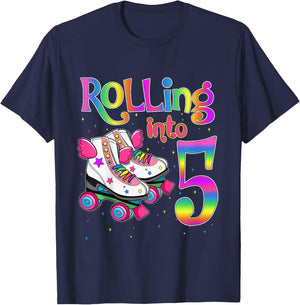 Rolling Into 5 years Let's Roll I'm Turning 5 Roller Skate T-Shirt - T-Shirt | Navy