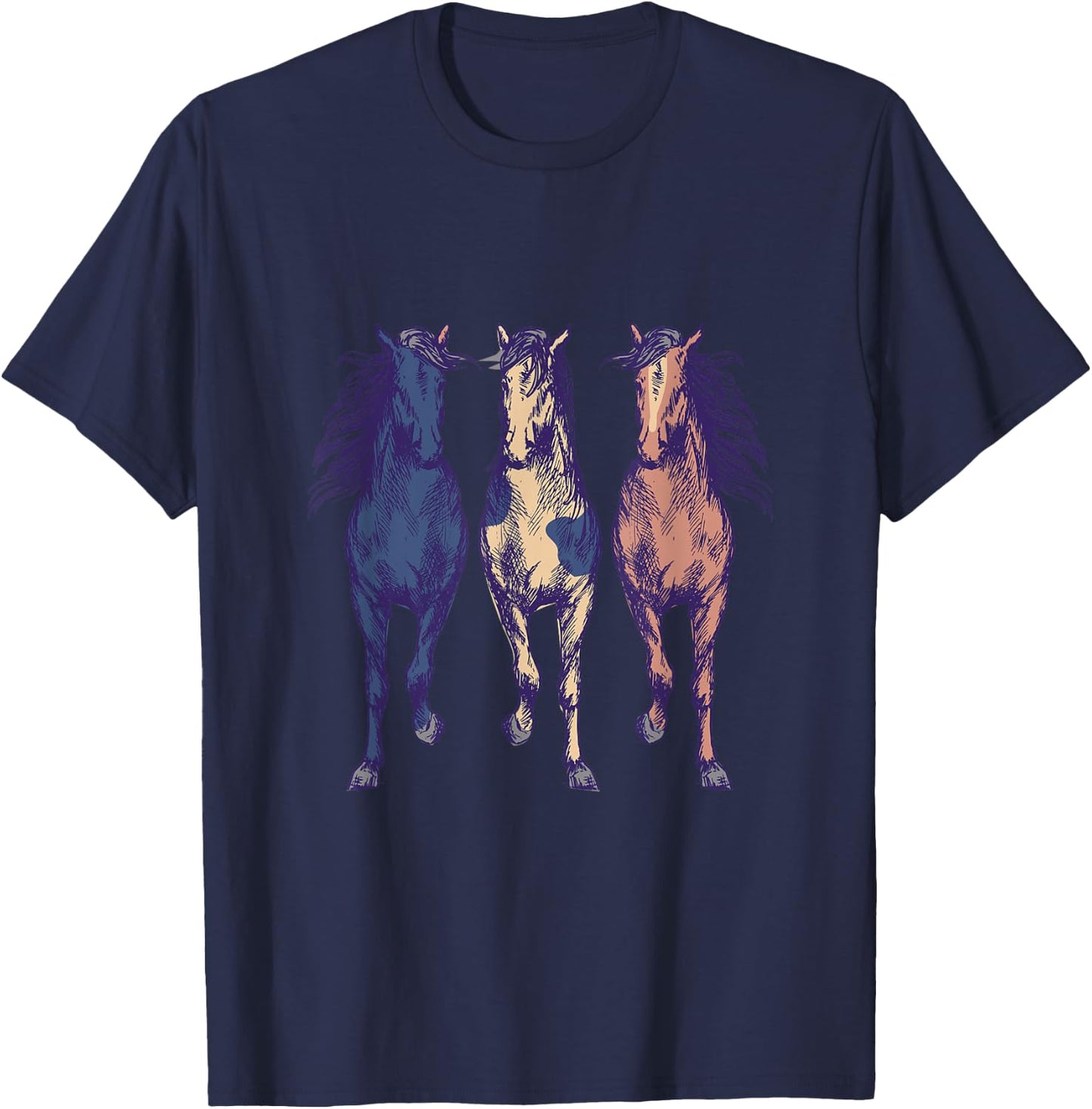 3 Horses Running Around Graphic Horse Art T-Shirt - T-Shirt | Navy