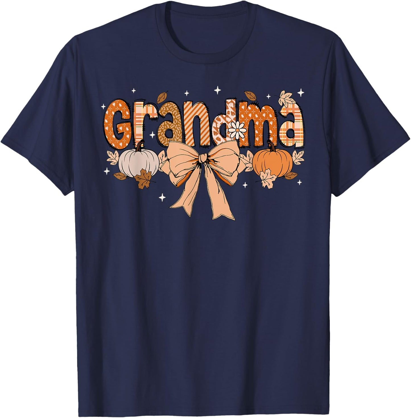 Grandma Pumpkin Fall Coquette Bow Thanksgiving Mom Women T-Shirt - T-Shirt | Navy