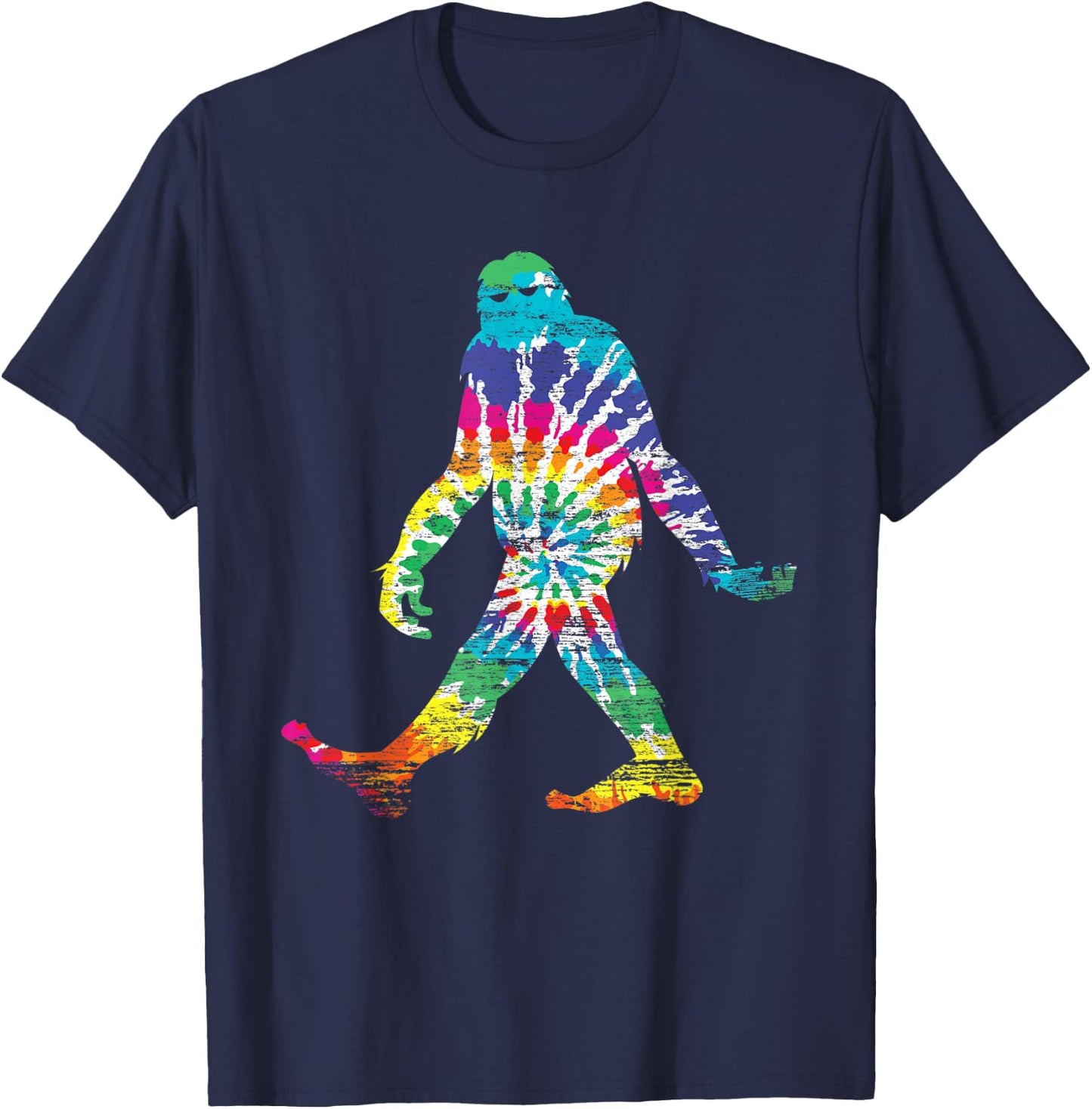Fun Hippie Bigfoot Rainbow Tie Dye Sasquatch T-Shirt - T-Shirt | Navy