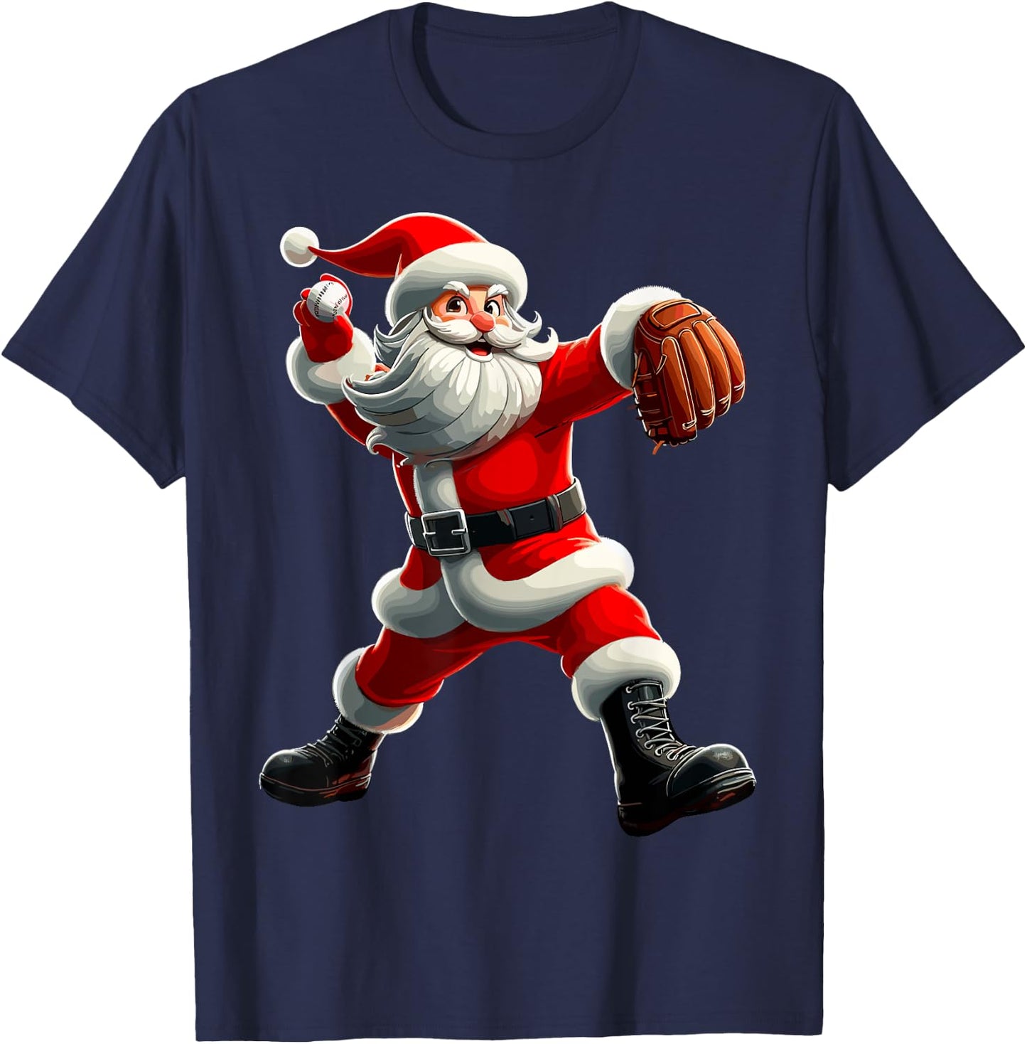 Funny Santa Baseball Pitcher Christmas Baseball Player T-Shirt - T-Shirt | Navy