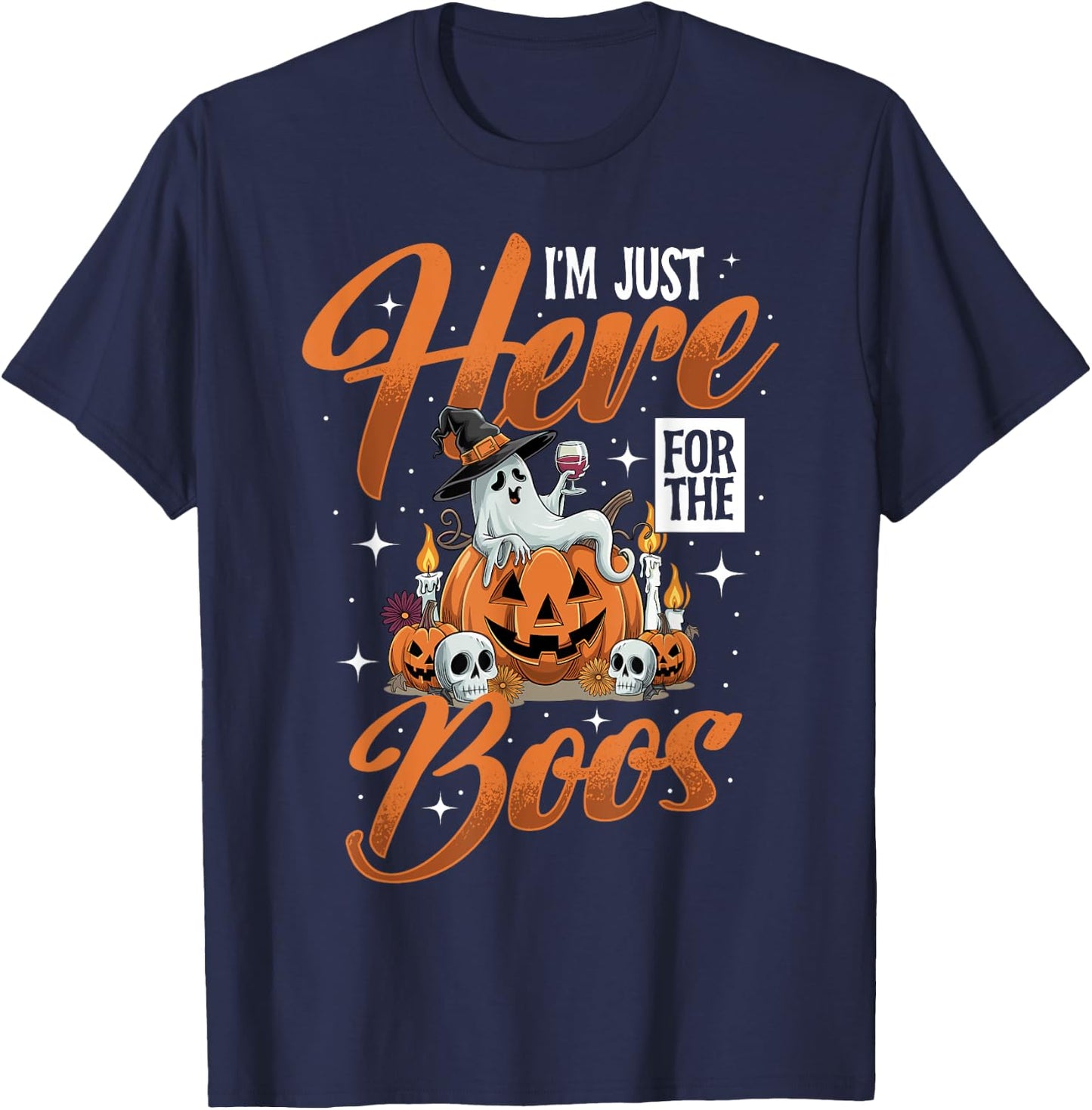 I'm Just Here For The Boos Wine Ghost Halloween Costume T-Shirt - T-Shirt | Navy