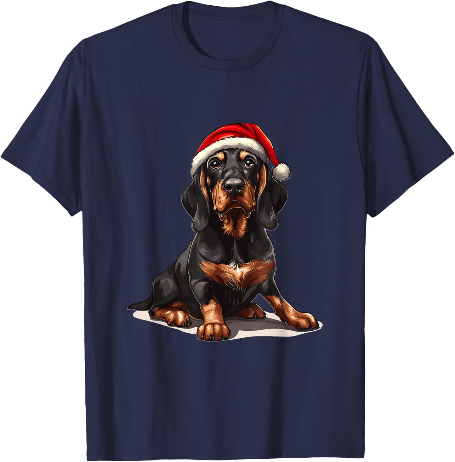 Cute Black And Tan Coonhound Dog Christmas Merry X-mas T-Shirt - T-Shirt | Navy