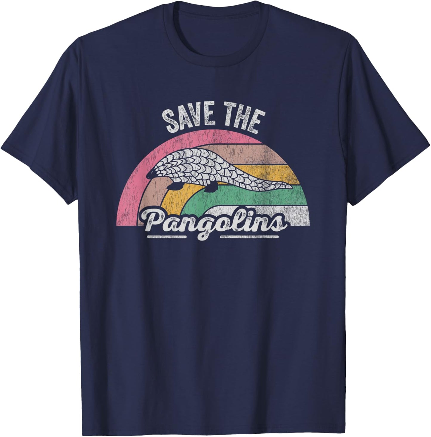 Save The Pangolins Retro Wildlife Conservation T-Shirt - T-Shirt | Navy
