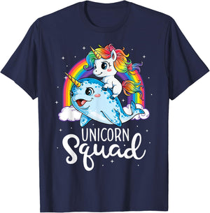 Unicorn Squad Narwhal T shirt Girls Kids Rainbow Unicorns T-Shirt - T-Shirt | Navy