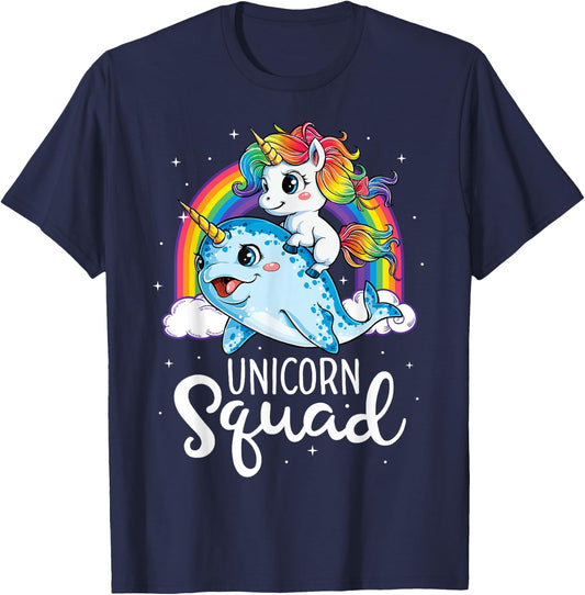 Unicorn Squad Narwhal T shirt Girls Kids Rainbow Unicorns T-Shirt - T-Shirt | Navy