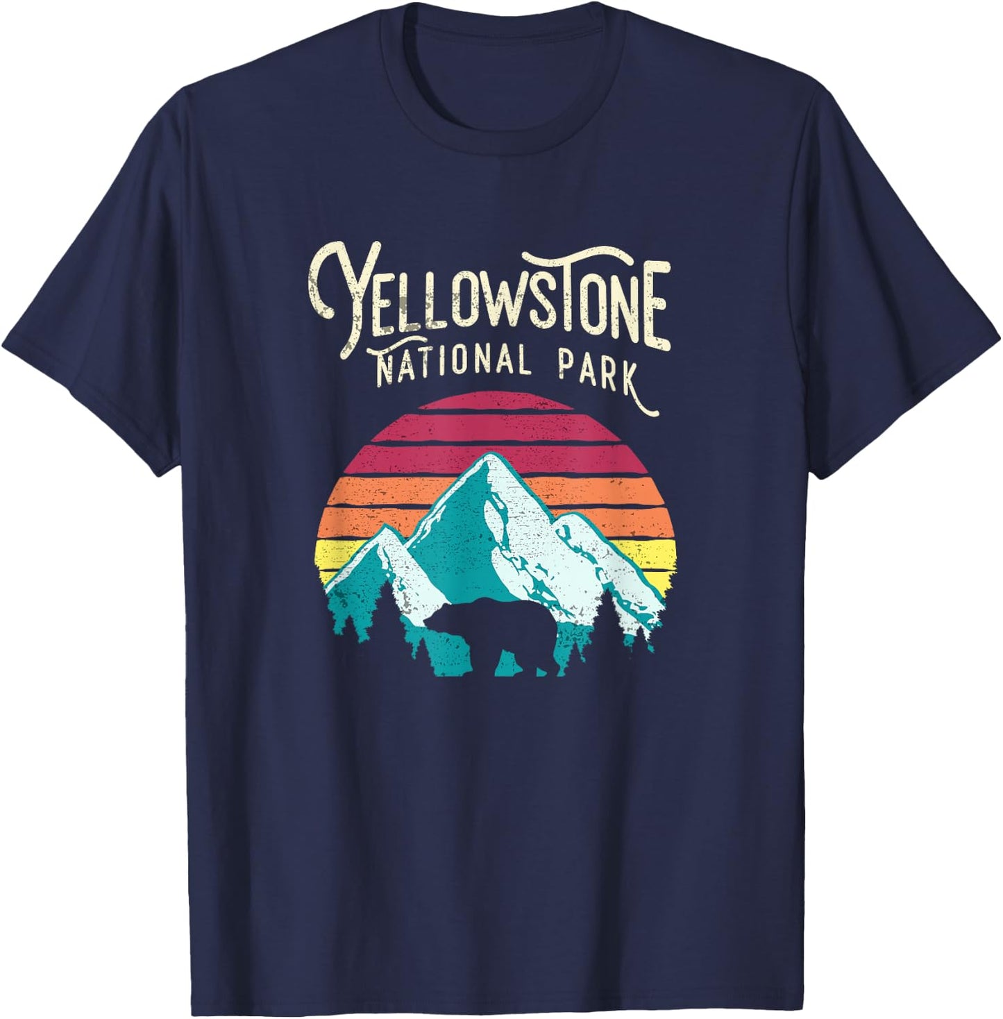 Vintage Yellowstone National Park WY Mountain Bear T-Shirt - T-Shirt | Navy