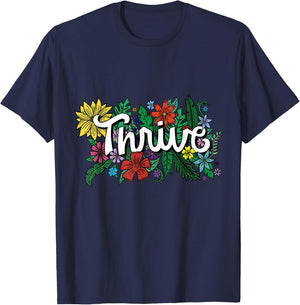 Thrive Retro Flowers Illustrated Design Graphic T Shirt T-Shirt - T-Shirt | Navy